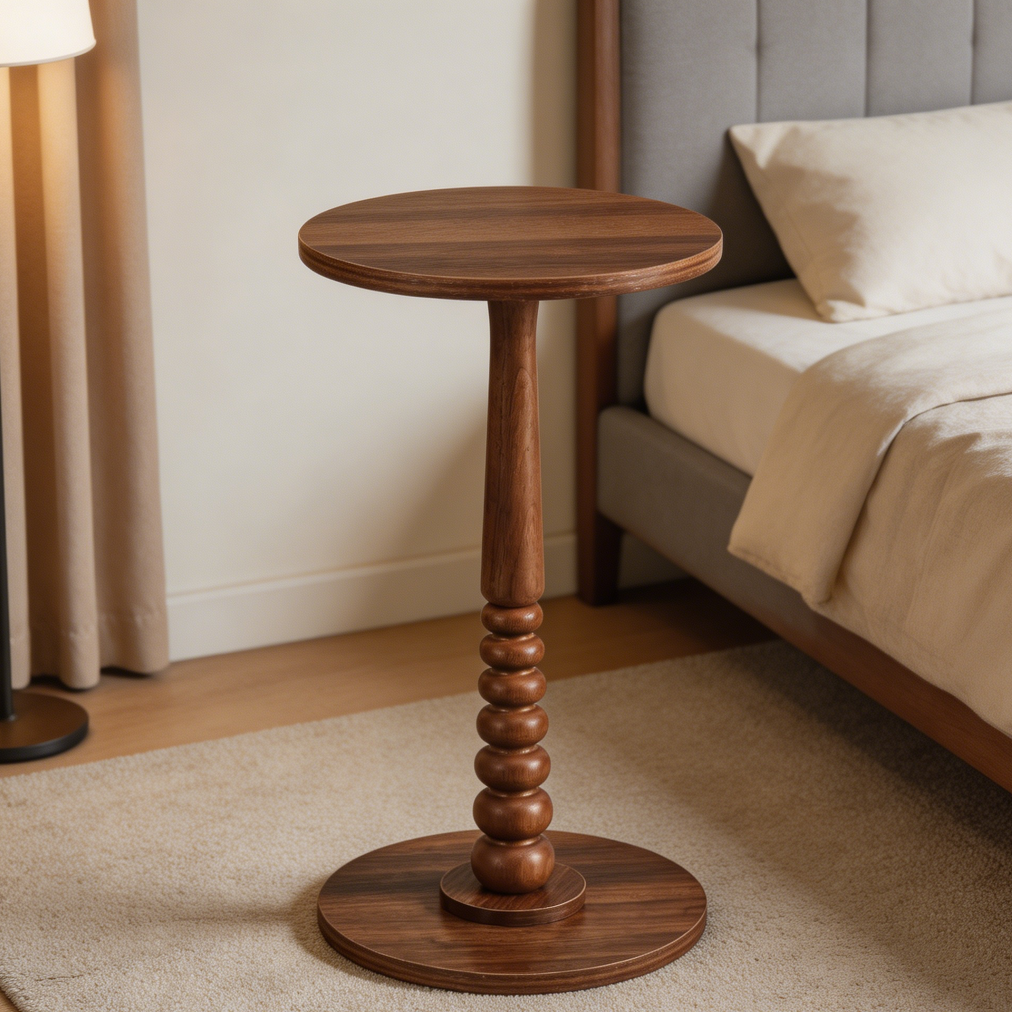 Chestnut Walnut Round Side Table Mid-Century